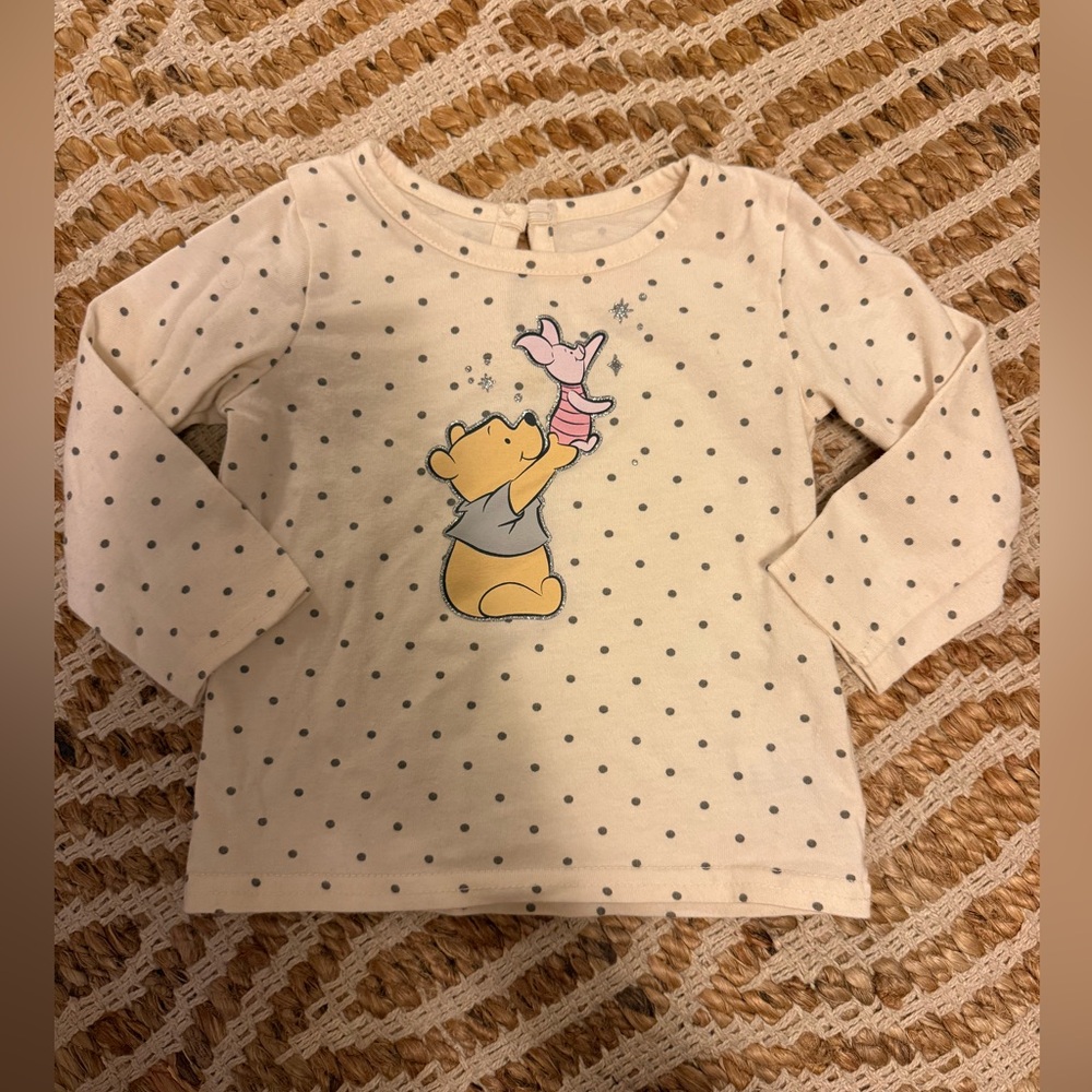 Disney Winnie the Pooh Cream and Gray Kids Long Sleeve Tee